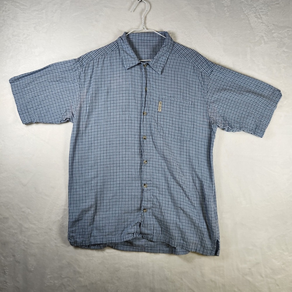 Columbia Mens Short Sleeve Button Front‎ Shirt Plaid Outdoor Casual Blue M